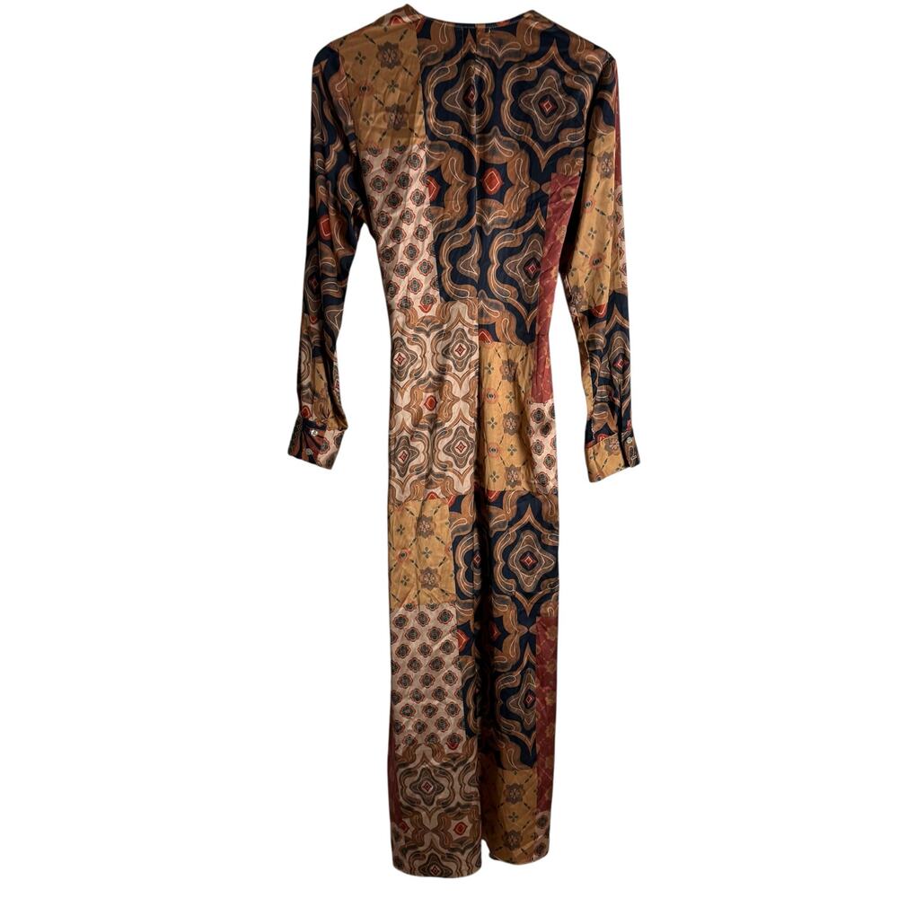 MISA Eliza Patchwork Print Long Sleeve Tie Waist Boho Wrap Midi Dress Size M - Picture 16 of 16